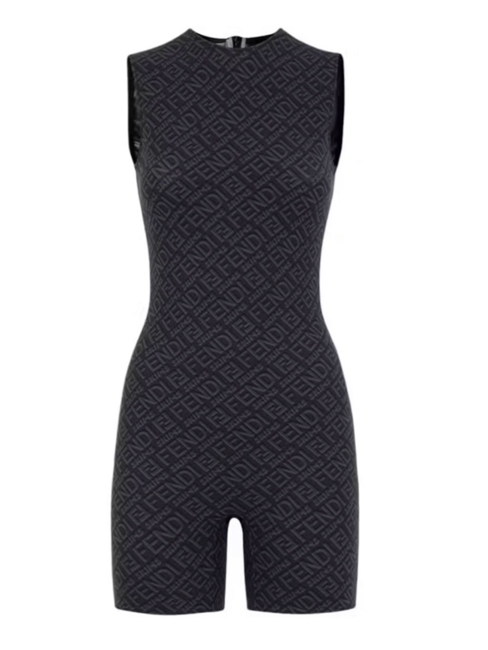 Fendi Black Logo Jacquard Sleeveless Romper